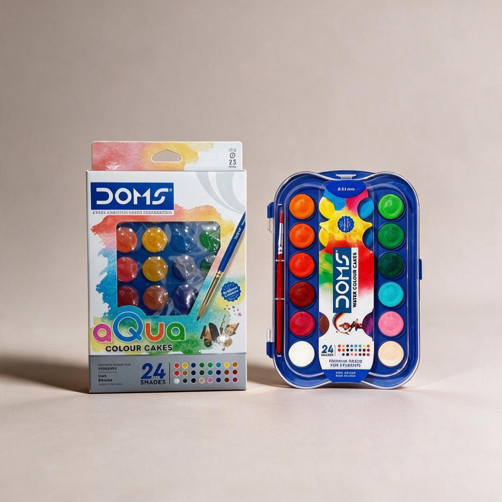 ألوان مائية أقراص DOMS Aqua –24 لوناً مع فرشاة