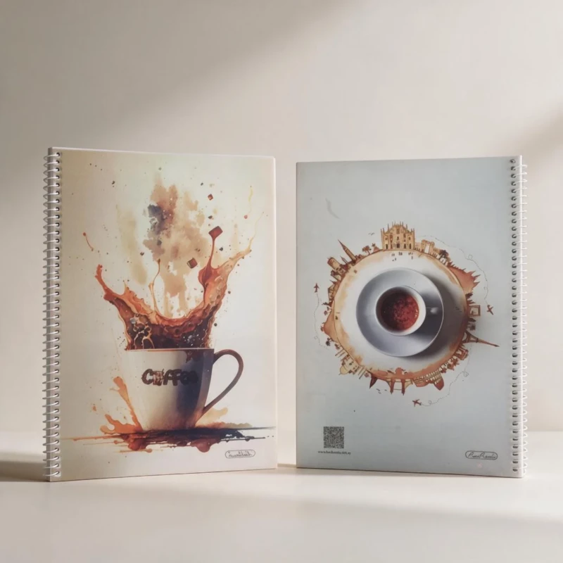 دفتر سلك عربي وإنكليزي 60 طبق بتصميم فنجان قهوة