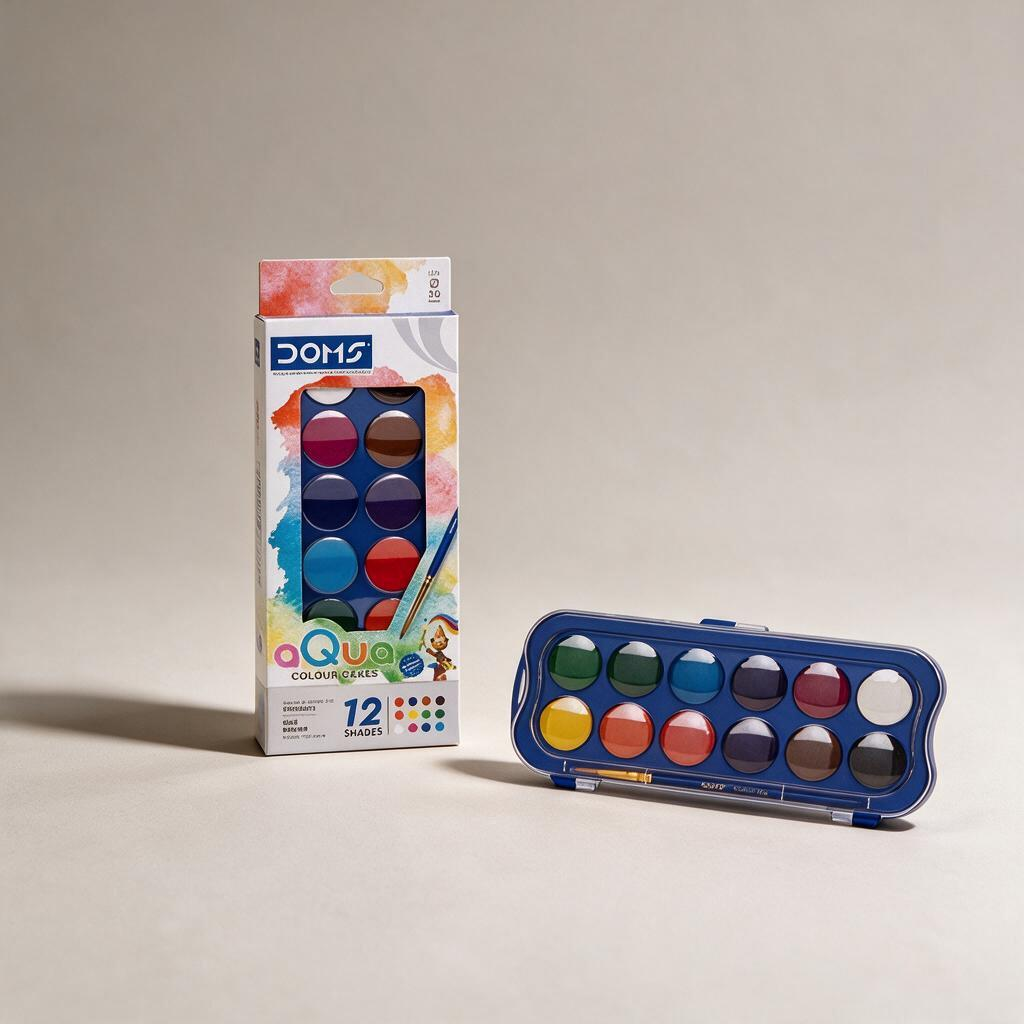 ألوان مائية أقراص DOMS Aqua – 12 لوناً مع فرشاة