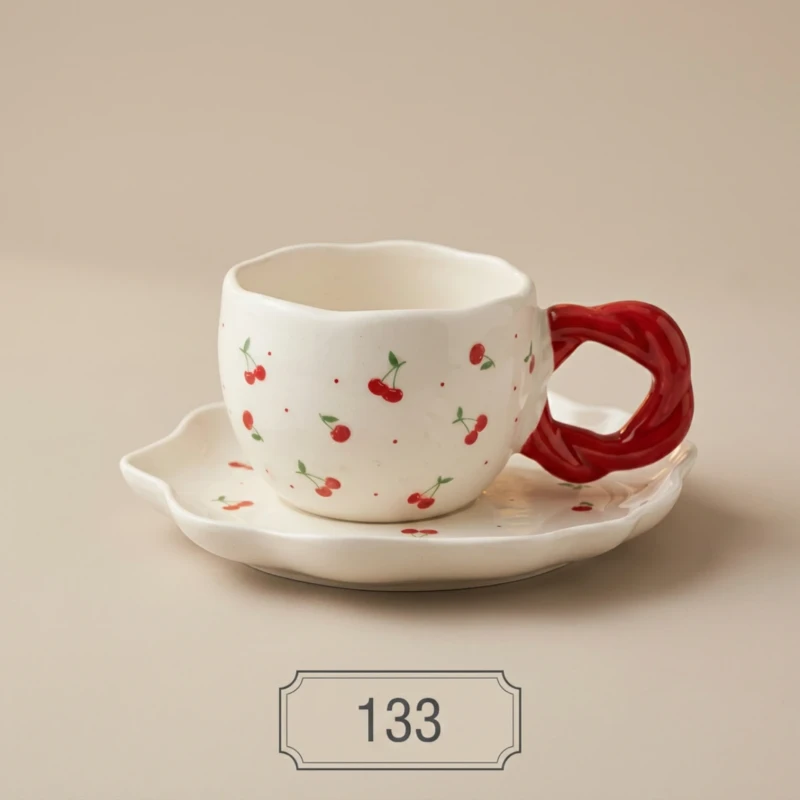 كوب سيراميك بالكرز مع صحن أنيق code:133