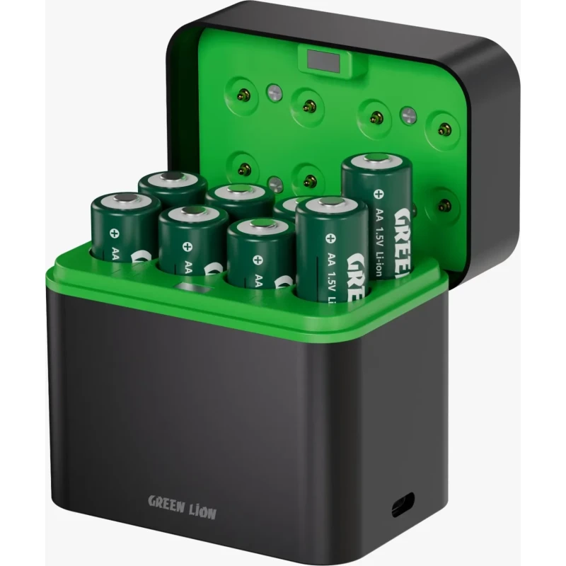 طقم بطاريات AA مع شاحن Green Lion – ‏8 قطع USB-C