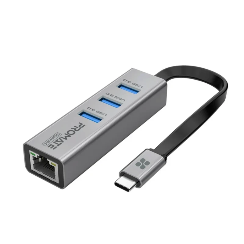 موزع USB-C Promate GigaHub-C – إيثرنت جيجابت و3 منافذ USB