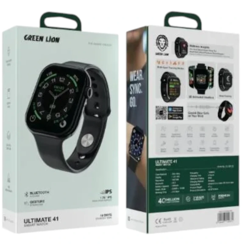 ساعة ذكية Green Lion Ultimate 41 بمكالمات بلوتوث – أسود