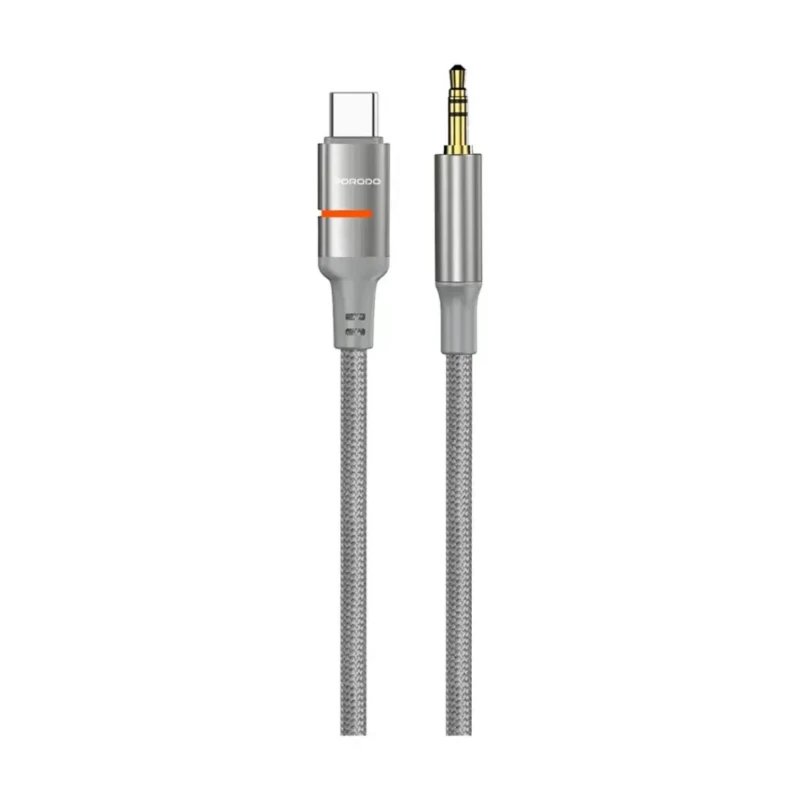 كابل صوت AUX Porodo USB-C – نسيج مجدول بطول 1.2 متر رمادي