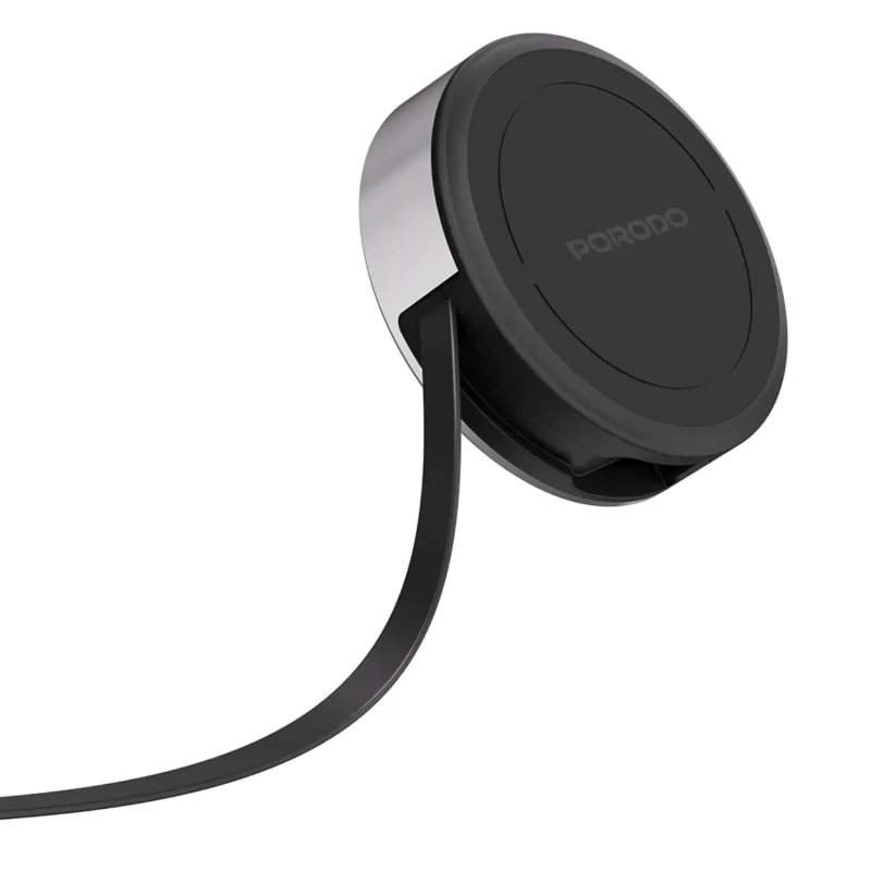 شاحن لاسلكي Porodo Magnetic Pad – 15 واط مع كابل قابل للسحب اسود