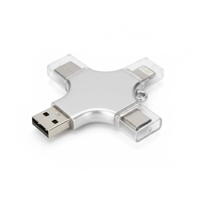 قارئة ذاكرة 4 في 1 – USB وType-C وMicro وLightning