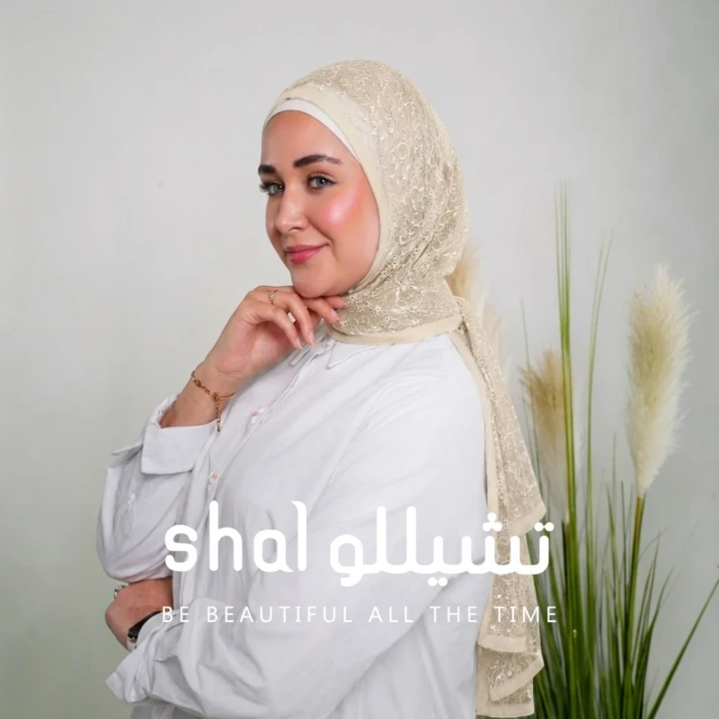 شال دانتيل بيور نسائي – نقشة كاملة بألوان هادئة