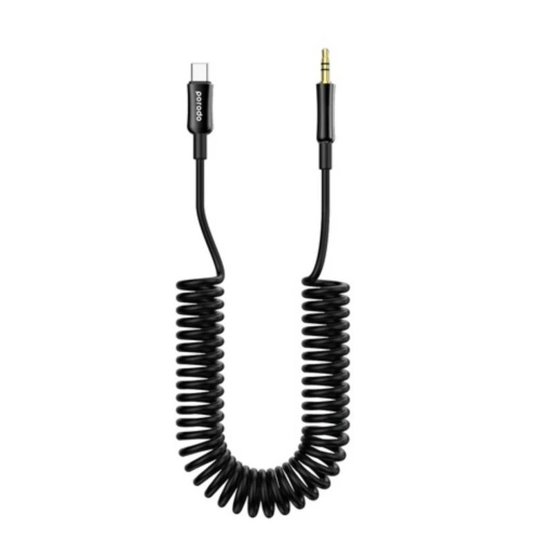 كابل صوت AUX Porodo Type-C Coil – حلزوني بطول 1.2 متر اسود