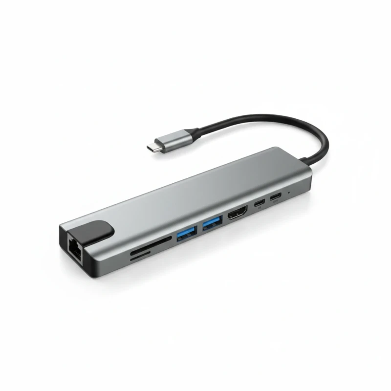 محول Type-C متعدد المنافذ 8 في 1 – HDMI وشبكة وPD