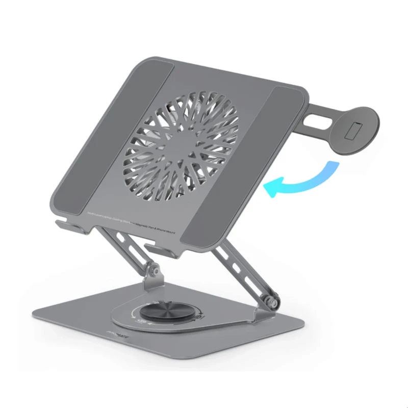 حامل تبريد لابتوب Promate DeskMate-8 – مروحة مغناطيسية وحامل هاتف