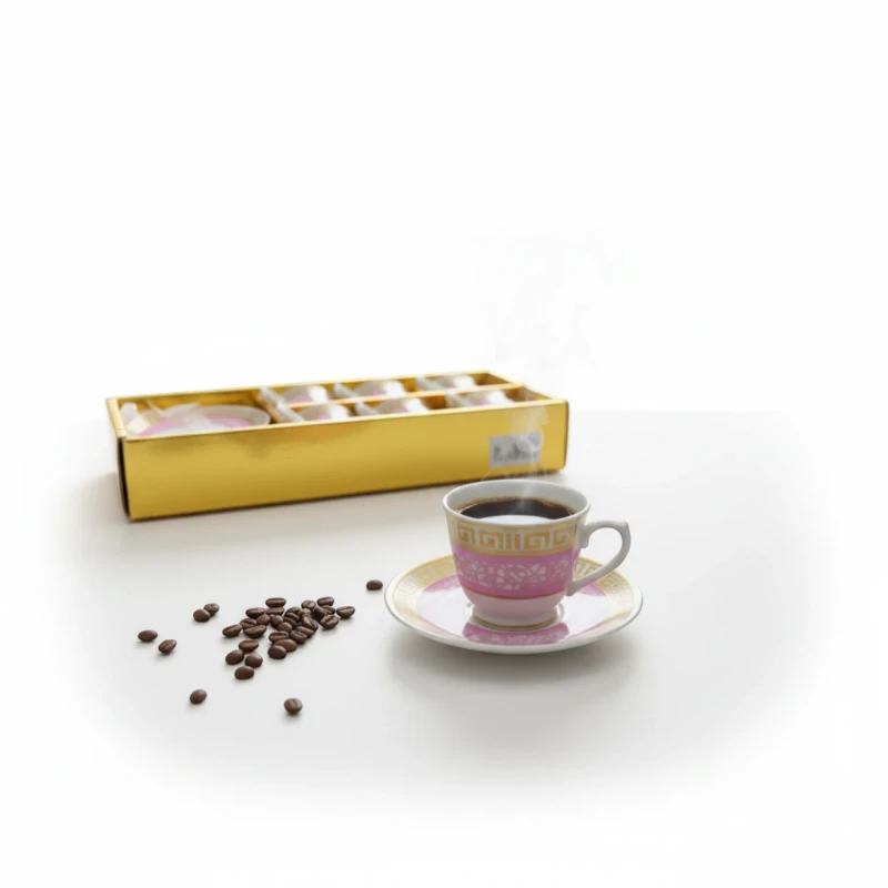 طقم فناجين قهوة إسبرسو زهرية – 6 قطع بكنار ذهبي-H-1030086