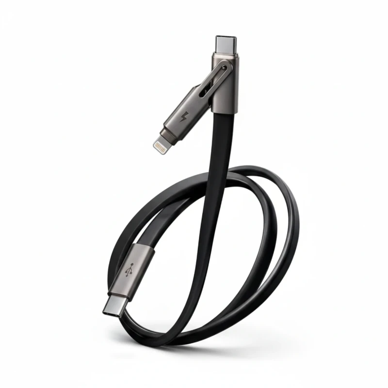 كابل شحن معدني قابل للسحب – USB-C وLightning بتيار 3A
