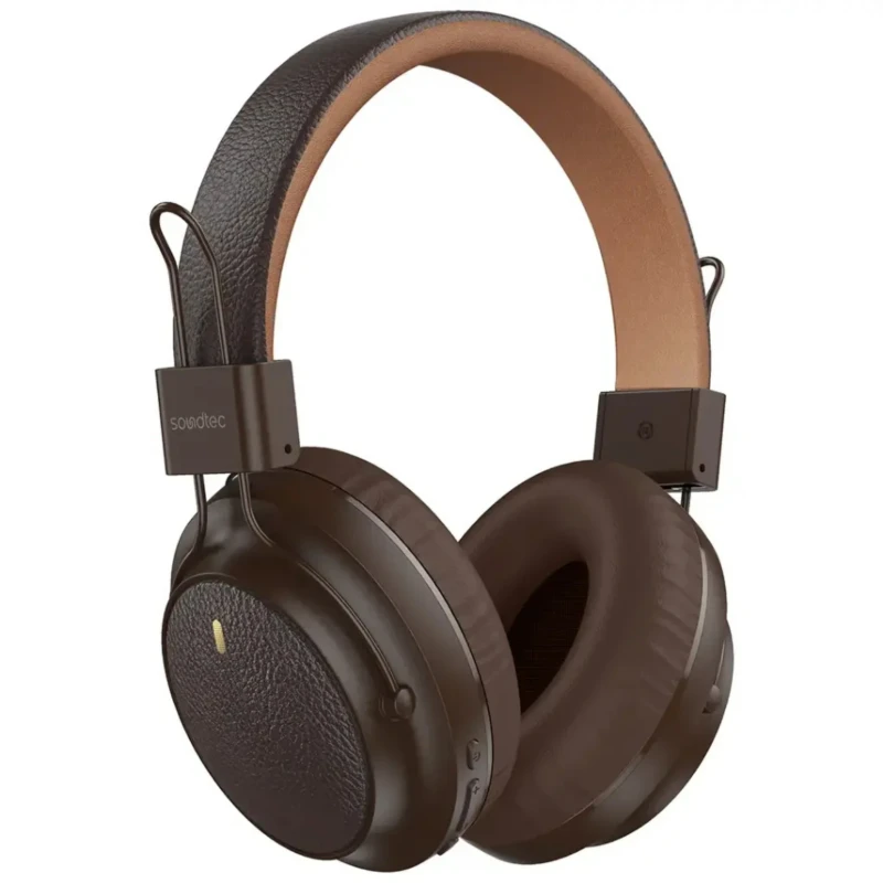 سماعة رأس بلوتوث Porodo Soundtec Leather-Finish – بني