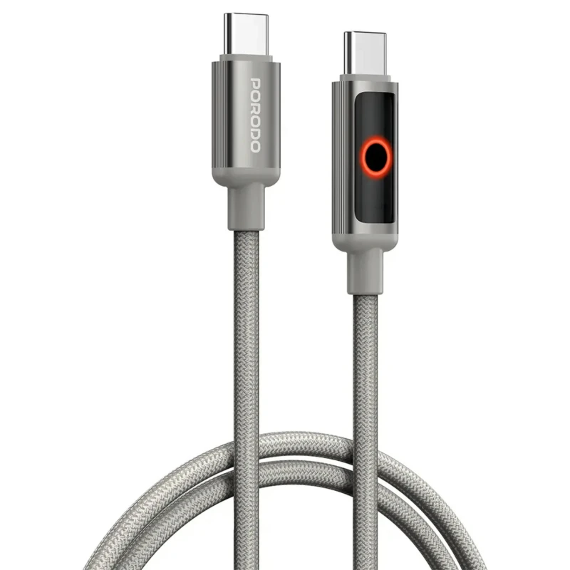 كابل شحن USB-C Porodo ChargeLite – 60 واط وفصل تلقائي رمادي