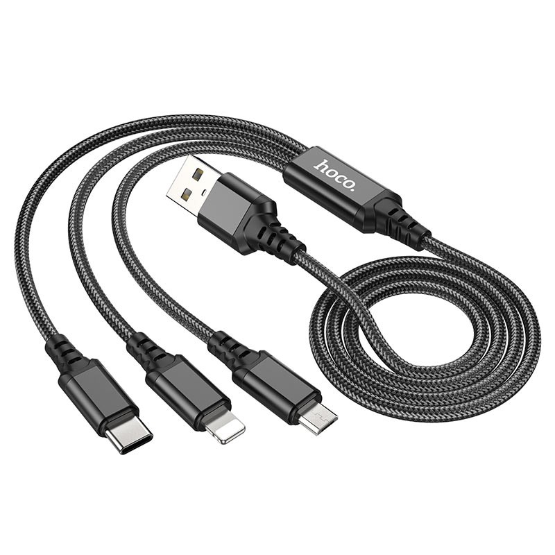 كابل شحن HOCO X76 ثلاثي المخارج – Lightning وType-C وMicro