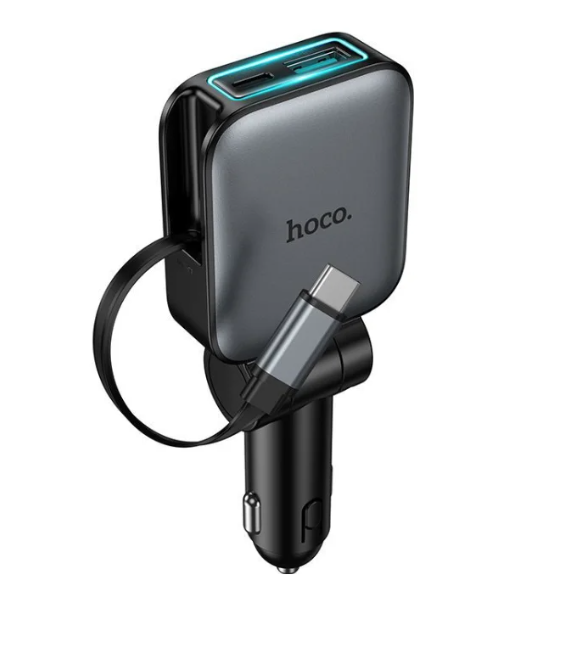 شاحن سيارة HOCO Z67 – كابل تايب سي قابل للسحب ومخرجان