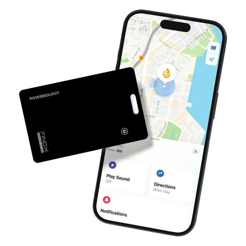بطاقة تتبع للمحفظة Powerology FindX – شحن لاسلكي و Apple Find My اسود