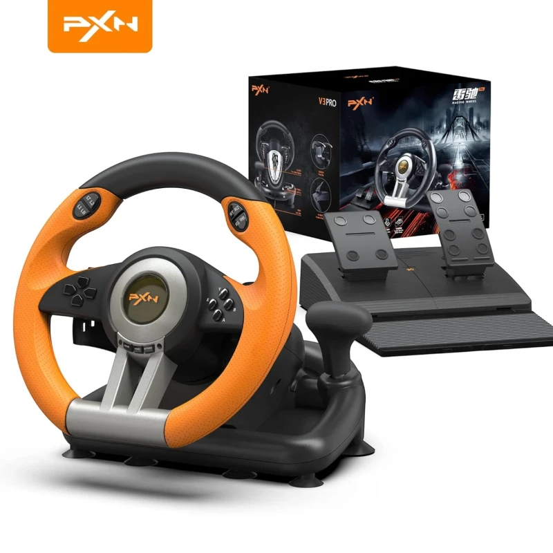 مقود ألعاب PXN V3 Pro – دوران 180 درجة مع دواسات